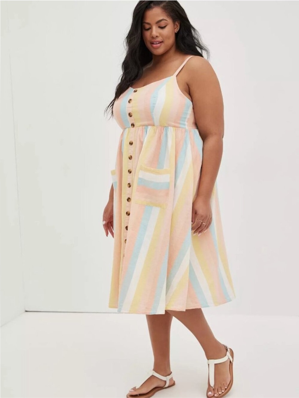 Torrid Pastel Stripe Button-Front Midi Dress